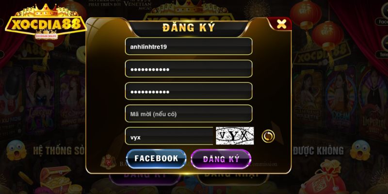 Nhập chính xác thông tin đăng ký XOCDIA88